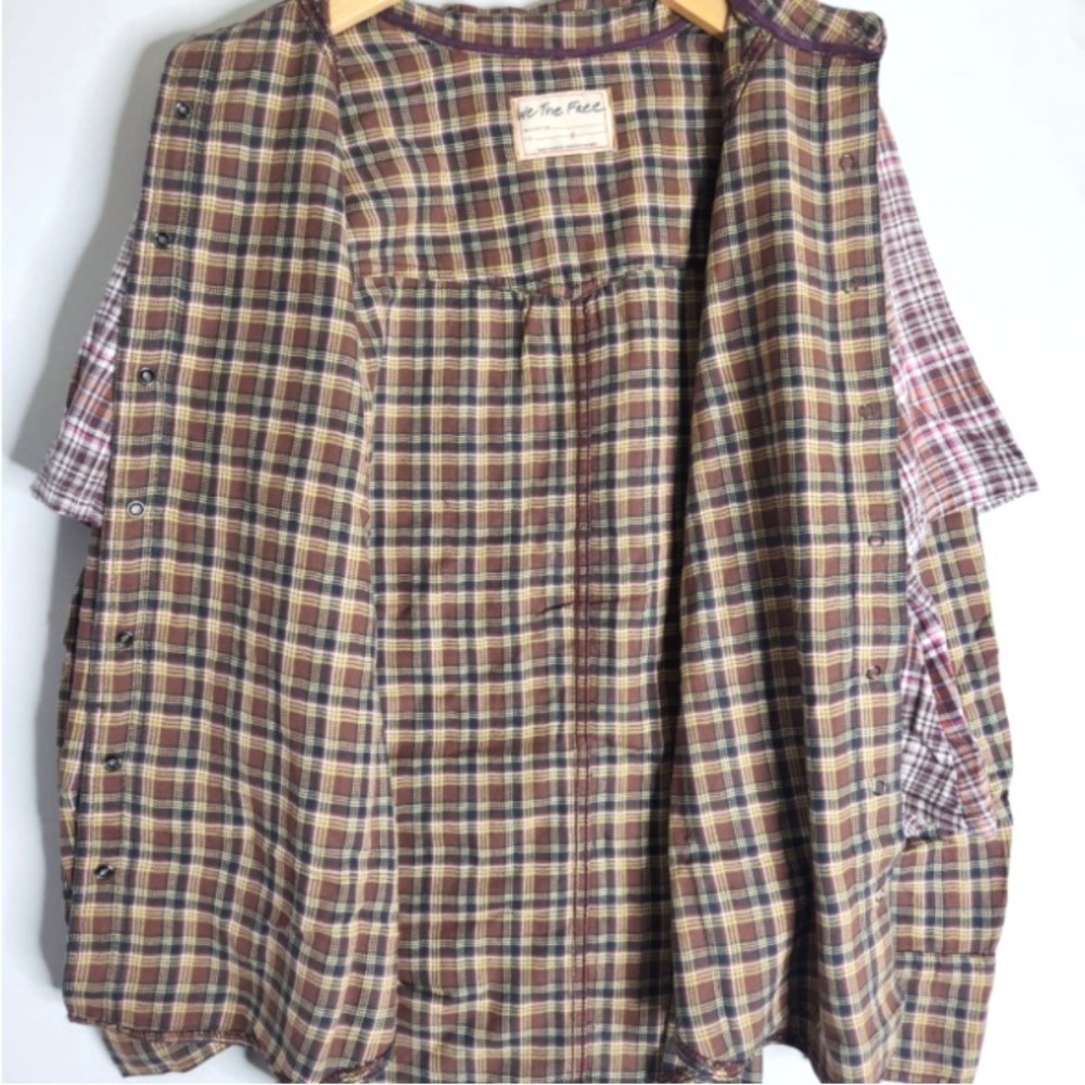 NWT Free People Layer It Up Plaid Top Womens Small Snap Overlay Long Sleeve $168 - Picture 8 of 12